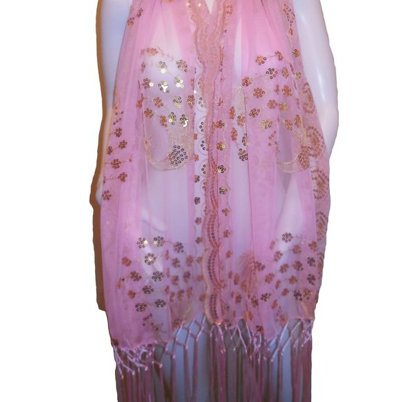 Pink Lace Sequins Shawl Scarf Evening Wrap Peacock - Picture 2 of 5